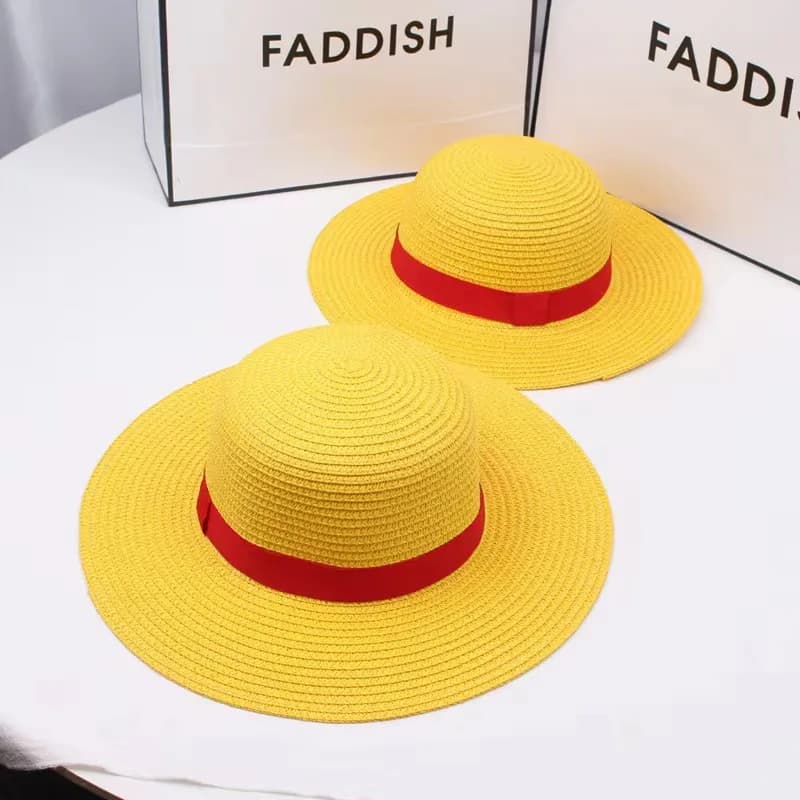 Cappello di paglia con cappuccio di un pezzo per ragazza ragazzo cappello da sole estivo Rufy performance animazione cosplay berretto piatto cappelli di scena dei cartoni animati giapponesi