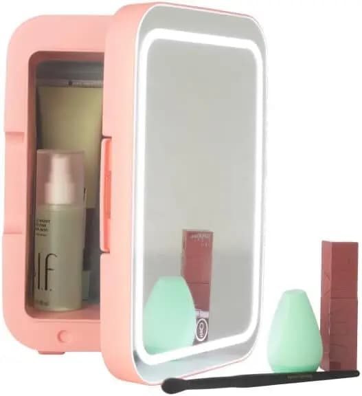 Portable Mini Fridge for Skincare, 4L Capacity (Holds 6 Cans), with 12V Charger & Power Cord - Ideal for Bathroom, Car, and Travel - Pink