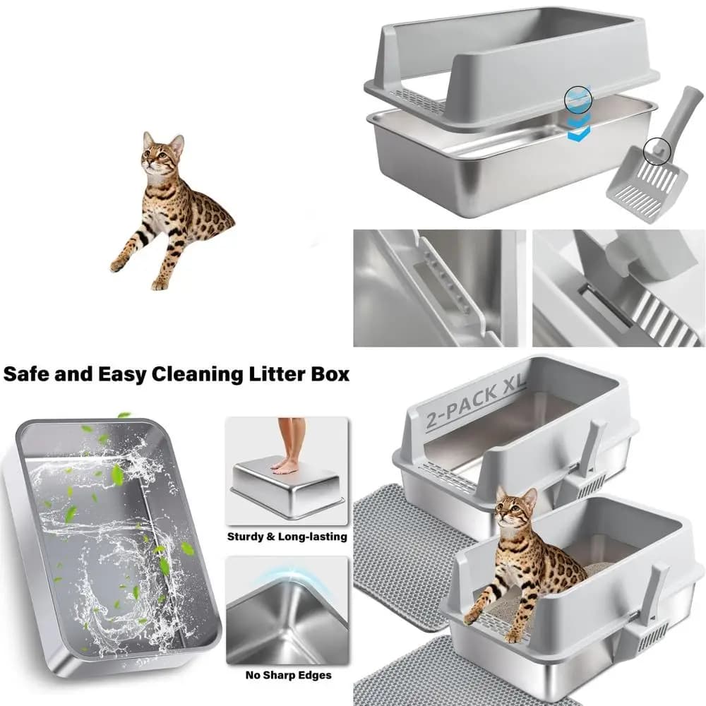 Lettiera per Gatti in Acciaio Inossidabile Coperta, Facile da Pulire, Antiaderente, Design Anti-Odore
