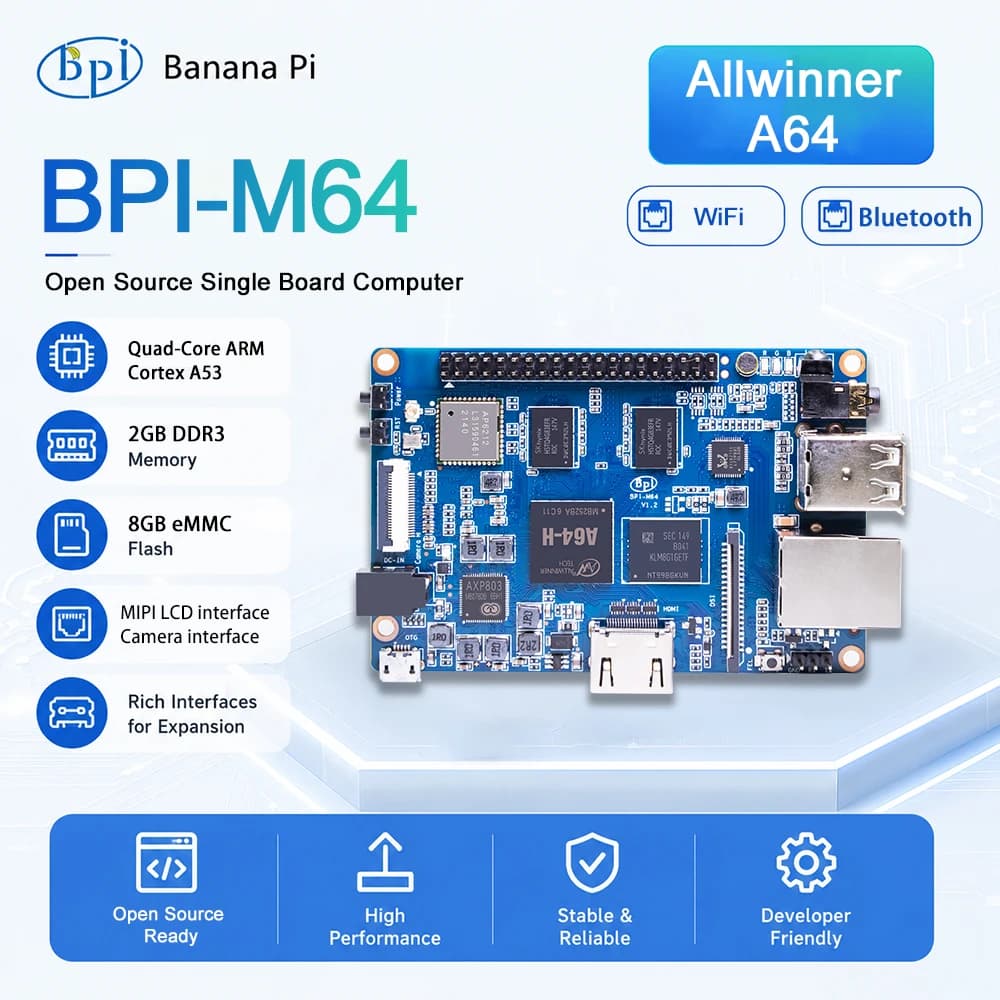 Banana Pi BPI-M64 Allwinner A64 2GB DDR3 8G eMMC Quad Core Processor scheda madre SBC Single Board Support Linux Raspberry Pi