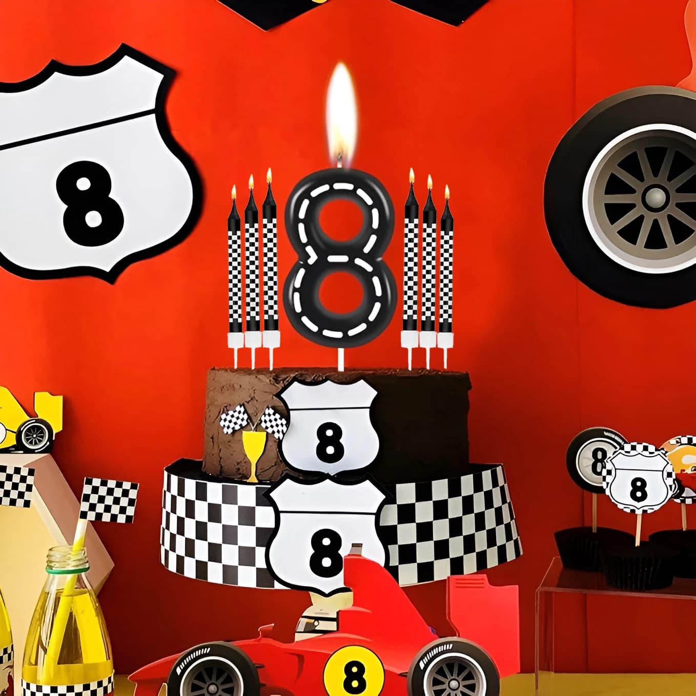 7Pcs Racing Cars Birthday Candles Set,Cake Numeral 0-9 Candles Number Glitter Cake Topper Decoration for Party,gifts