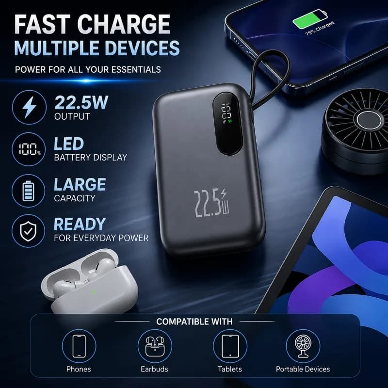 New 20000mAh Power Bank 22.5W Super Fast Charging Portable Charger High Capacity External Battery Pack for IPhone Android Phone