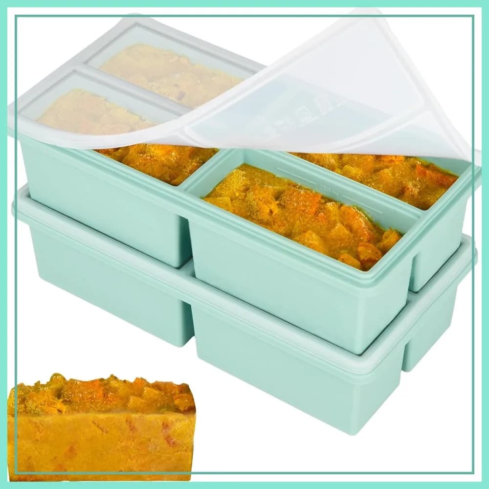 Silicone Freezer Trays with Lids - 1 Cup Soup Containers, Large Ice Cube Molds, Reinforced Steel Ring, Freeze & Store Soups, Sauces, Leftovers, 2-Pack