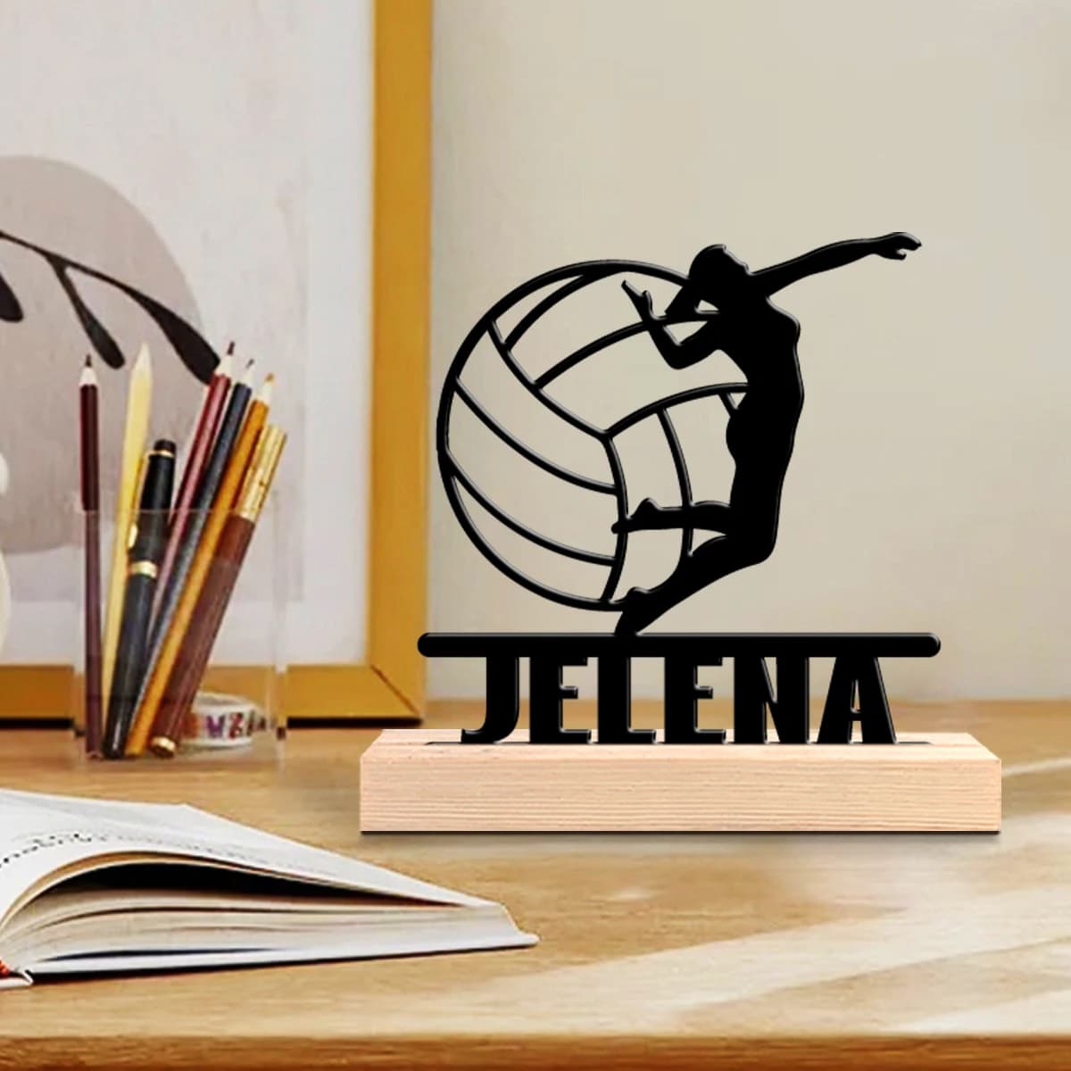 1pc Interesting Metal Desktop Decoration Customizable Name Equipped with A Wooden Base Festival Ornaments and Decorations
