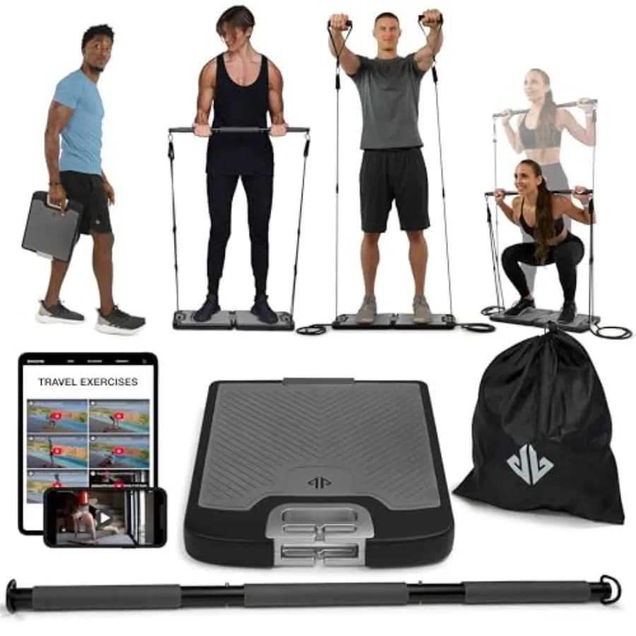 Home Strength Training Equipment with Bar Endurance Bands, Ideal for Travel, All-in-One Fitness Set in Black