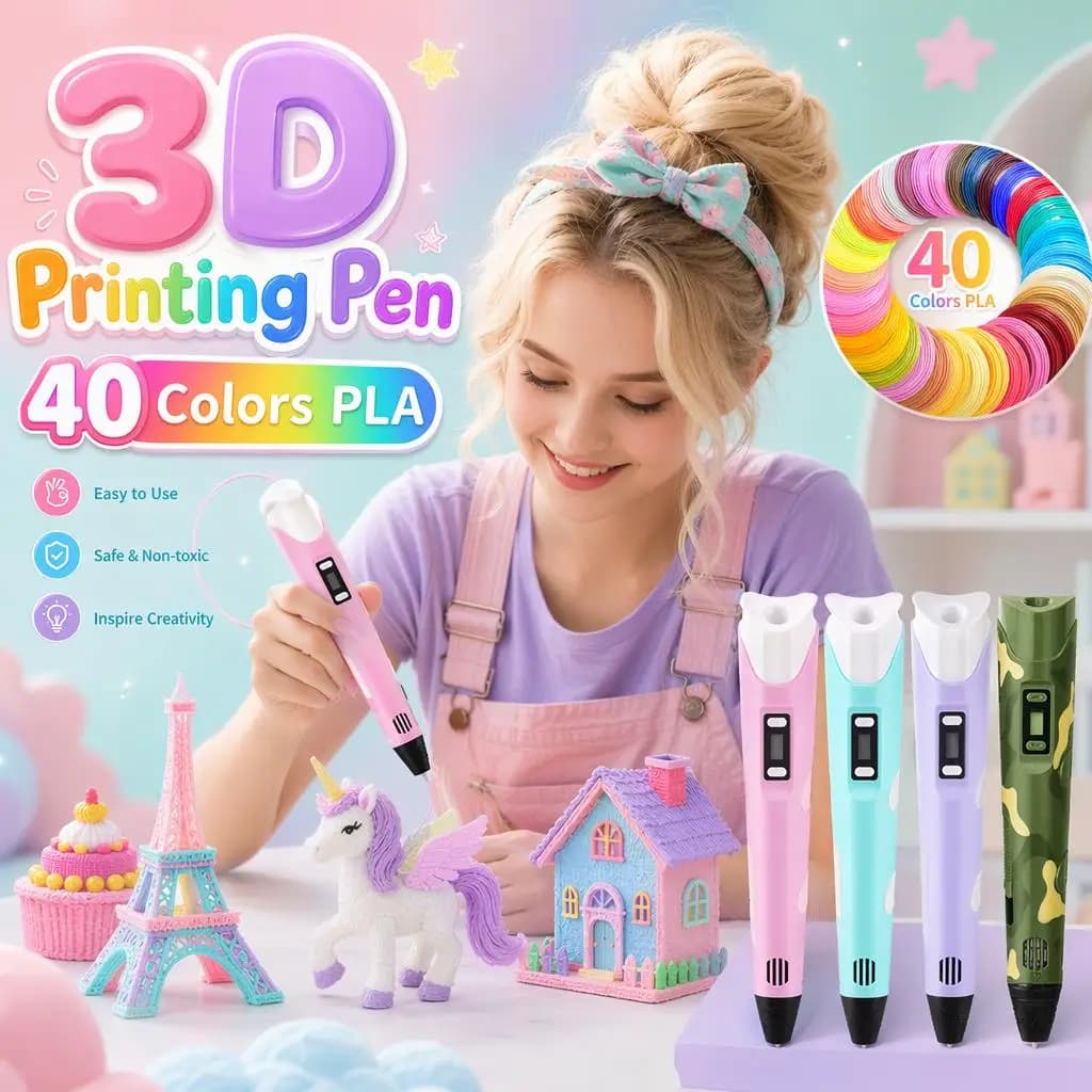40 Colors 3D Printing Pen Kids 1.75mm PLA Filaments Children 3D Doodle Pen DIY Drawing Pens Boys Girls Birthday Gifts