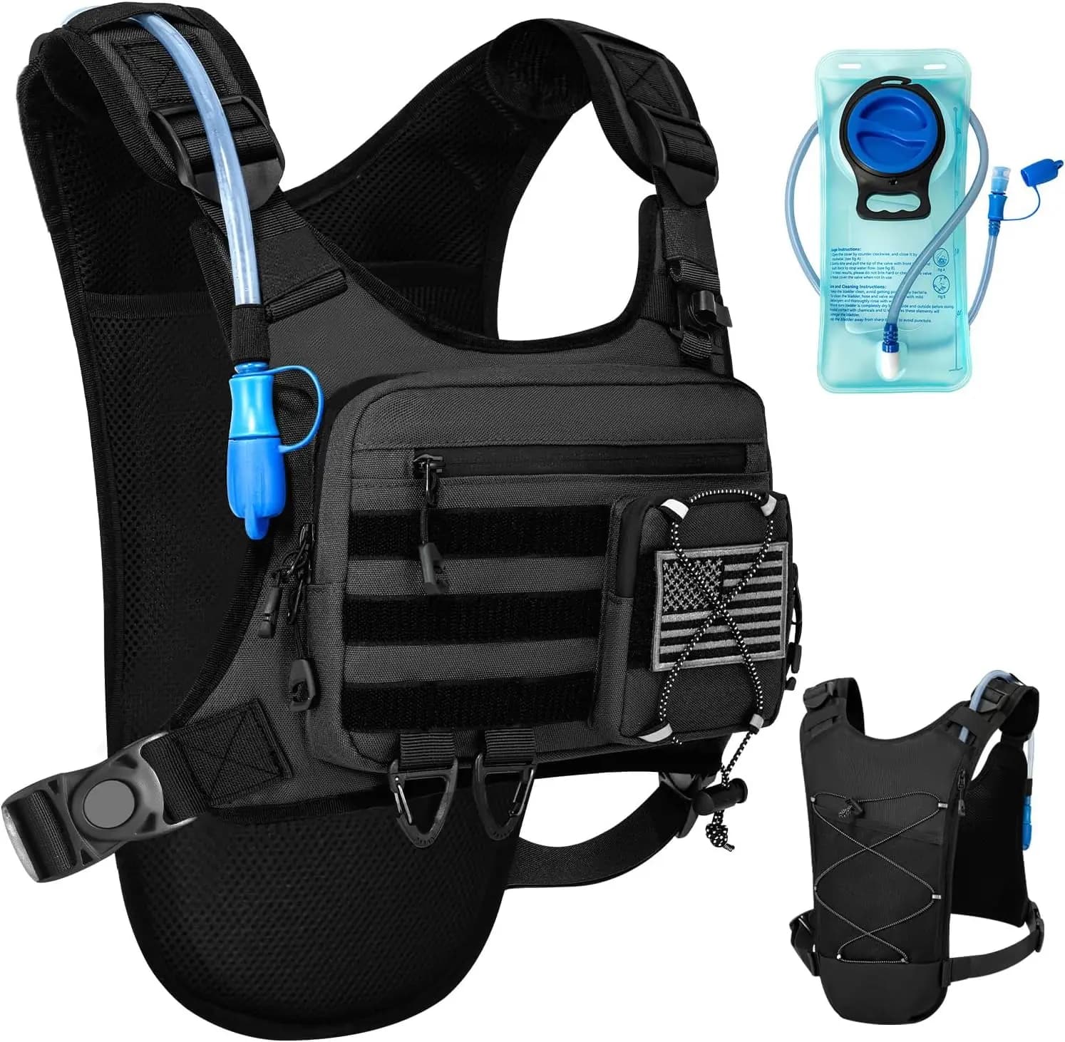 Gilet Idratazione con Sacca d'Acqua da 2L, Zaino Leggero e Regolabile per Corsa, Ciclismo, Escursionismo