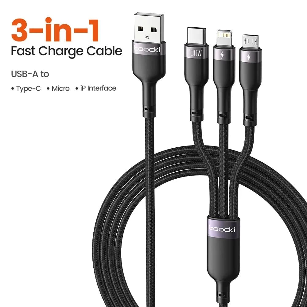Cavo USB 3 in 1 6A 100W Micro USB Type C per ricarica e trasferimento dati, compatibile con iPhone 14 13 12, Huawei Honor, Xiaomi 13, ViVo, Oppo.