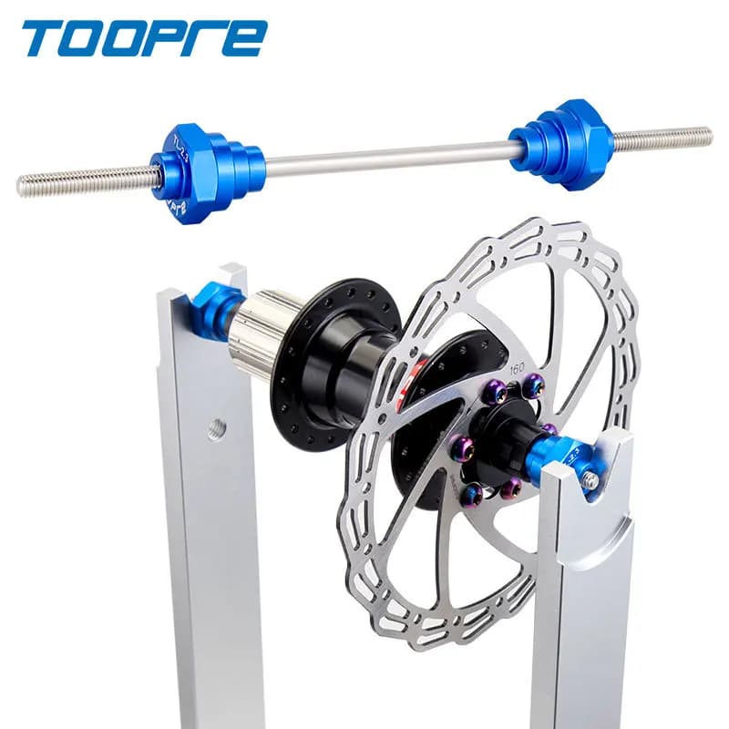 TOOPRE Strumento adattatore per supporto per centratura ruota per bicicletta 12/15/20mm Attrezzo per asta di fissaggio del mozzo dell'asse passante 85-175mm Intervallo di apertura Componenti QR