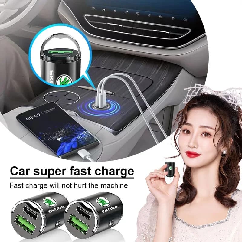 1PCS Caricabatteria per auto USB Tipo-C Adattatore di alimentazione a ricarica rapida Car Styling per Skoda Yeti Fabia Octavia a3 2 a5 a7 Kodiaq Karoq Rapid