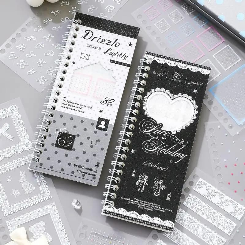 Artistic Lace Die Cut Stickers Aesthetic Self Adhesive 1/2 Bags Decorative Decals for Sketchbook Stationery DIY Projects
