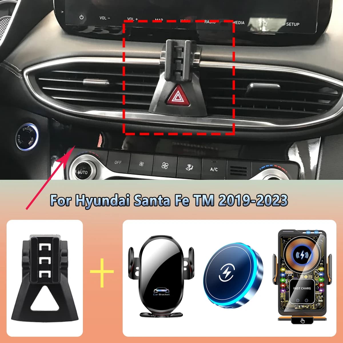 Supporto per telefono per auto presa d'aria per Hyundai Santa Fe TM 2019 2020 2021-2023 caricabatteria per auto di ricarica wireless per accessori Magsafe
