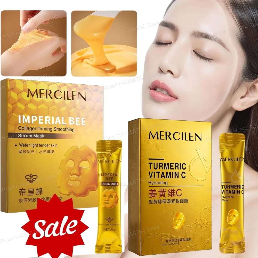 Hydrating mask and Collagen and Curcuma with Vitamin C, Peel-Off Mask Disposable in Envelope, Deep Nutrition for All Skin Types