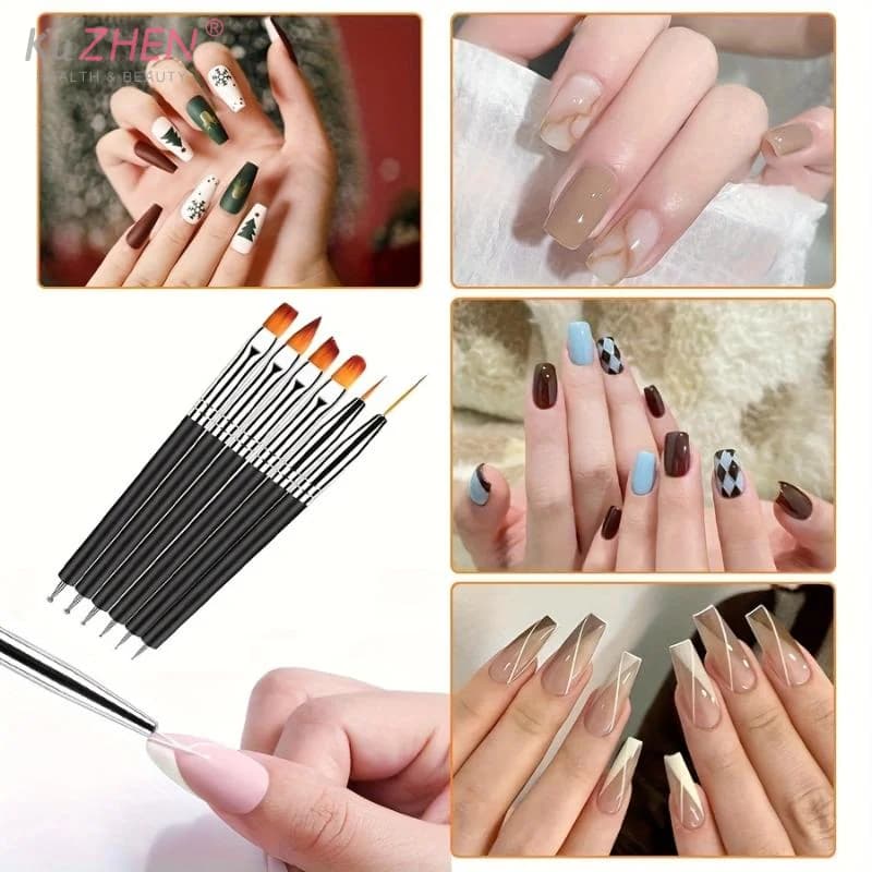 6 PCS Nail Dotting Tools Double-ended Nail Art Brushes Kit Nail Art Gel Polish Liner Brushes Design Pen For Nail Drawing