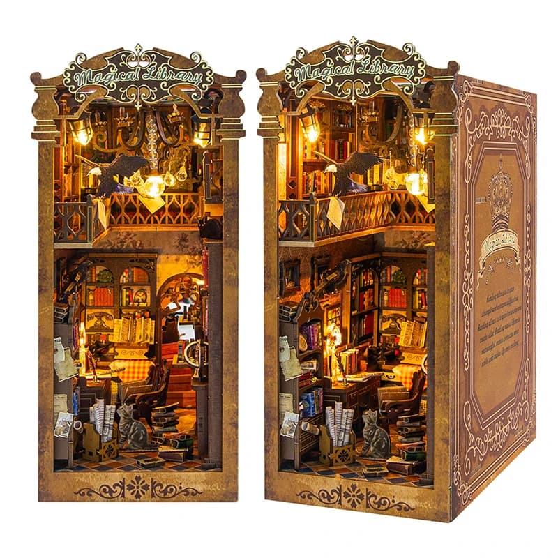 Magical DIY Book Nook Kit Miniature Doll House With LED Light 3D Puzzle Model Building Wooden Bookshelf Bookend Toy Adults Gifts