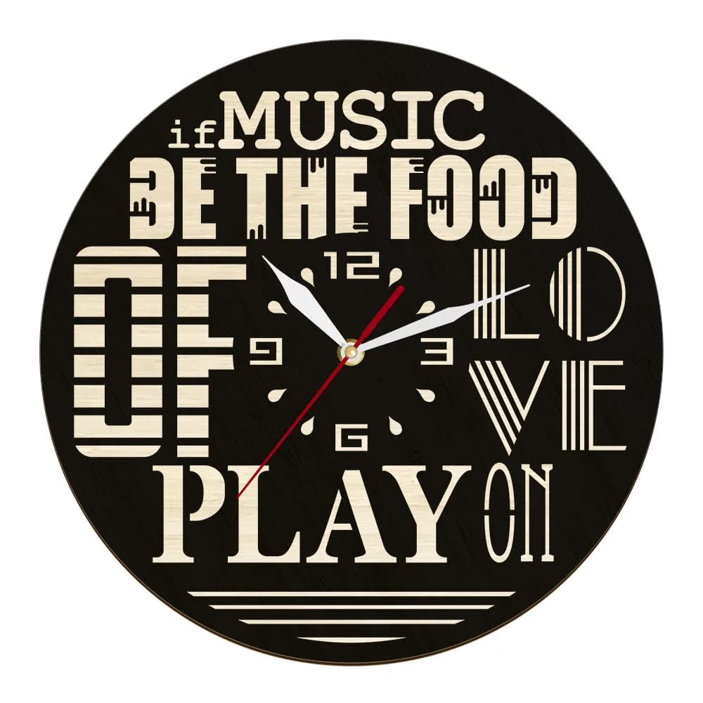 If Music Be Love Food Play on Shakespeare Quote Natural Wooden Wall Clock for Bedroom Musical Dizendo Home Decoration Clock