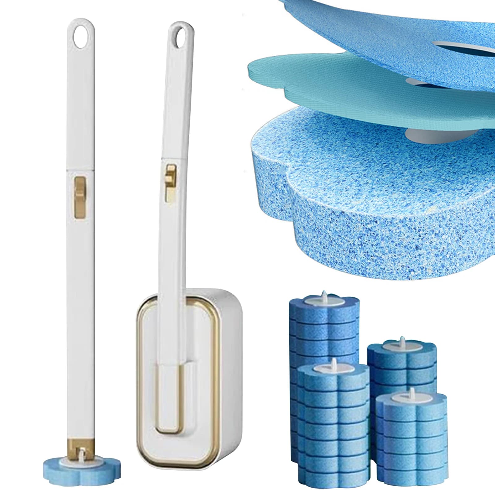 Cleaning brush set with 36 spare heads and support, WC cleaning rod with long handle for deep cleaning