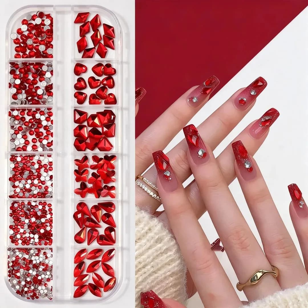 Strass per Nail Art, Decorazioni per Unghie, Scarpe, Borse da Trucco, 12 Griglie di Cristalli Scintillanti, Gemme Piatte Versatili per Decorazione