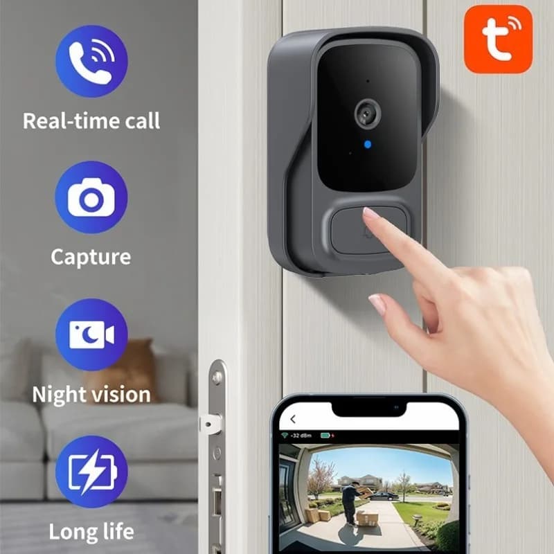 Tuya Campanello senza fili Impermeabile WIFI Video Smart Home Campanello per porte Pulsante telecamera Benvenuto tramite carillon Allarme di sicurezza per la casa