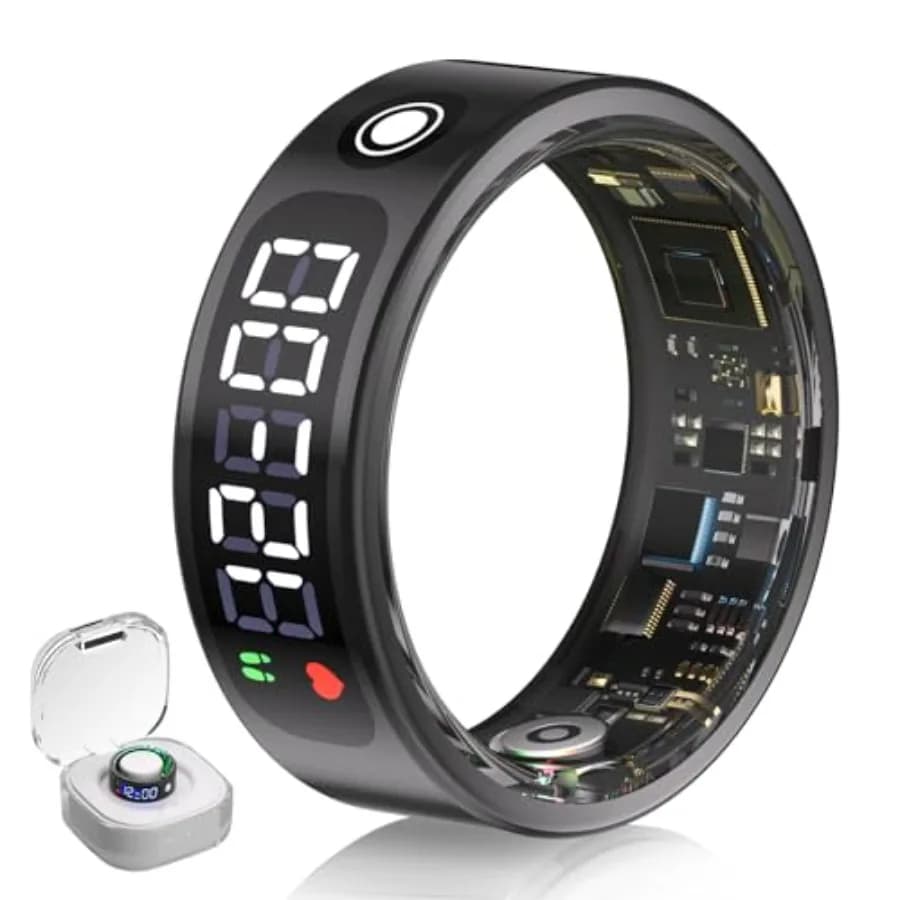 Anello Intelligente per Uomo e Donna con Schermo LED Nero, Impermeabile 13,5 ATM, Tecnologia 5.3+EDR, Monitoraggio del Sonno e della Frequenza Cardiaca con Errore di 0,1