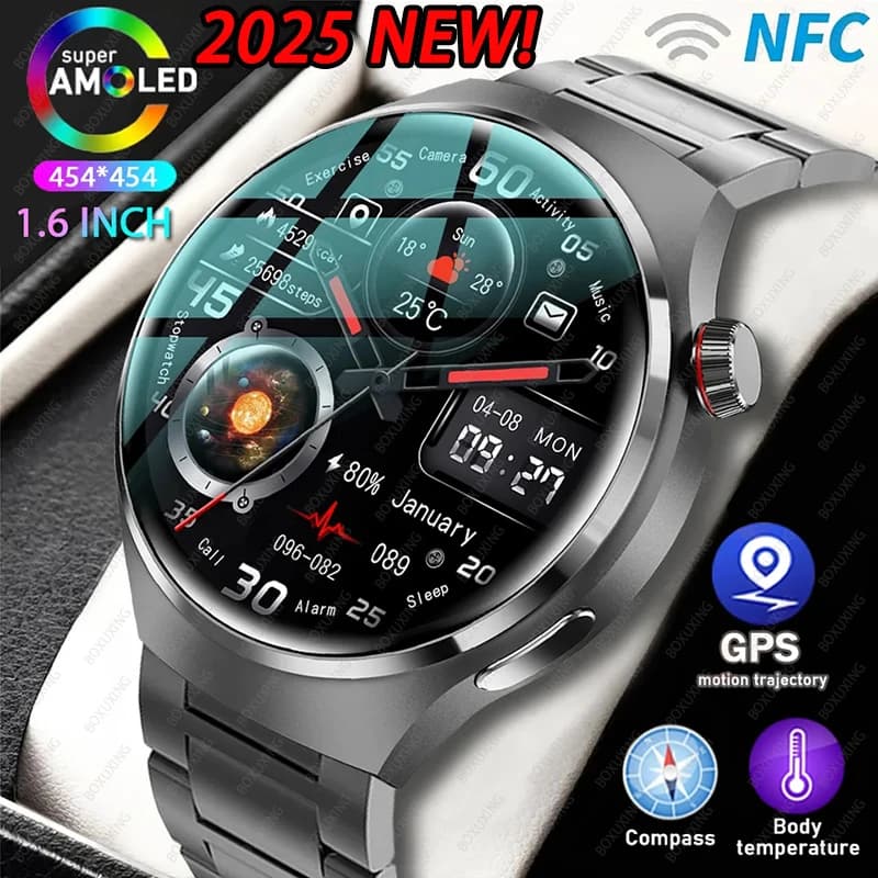 BOXUXING Watch 4 Pro Smart Watch for Men GPS Sport Tracker NFC 1.53 "HD Monitor Healthcare Watches Bluetooth SmartWatch call
