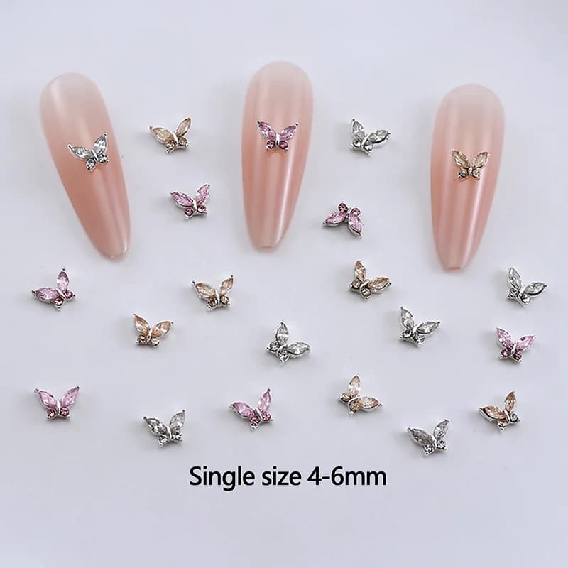 10 Pieces Mini 3D Butterfly in Crystal for Nail Art, Luxury Alloy Accessories for Nail Decoration, Rhinestones and Supplies