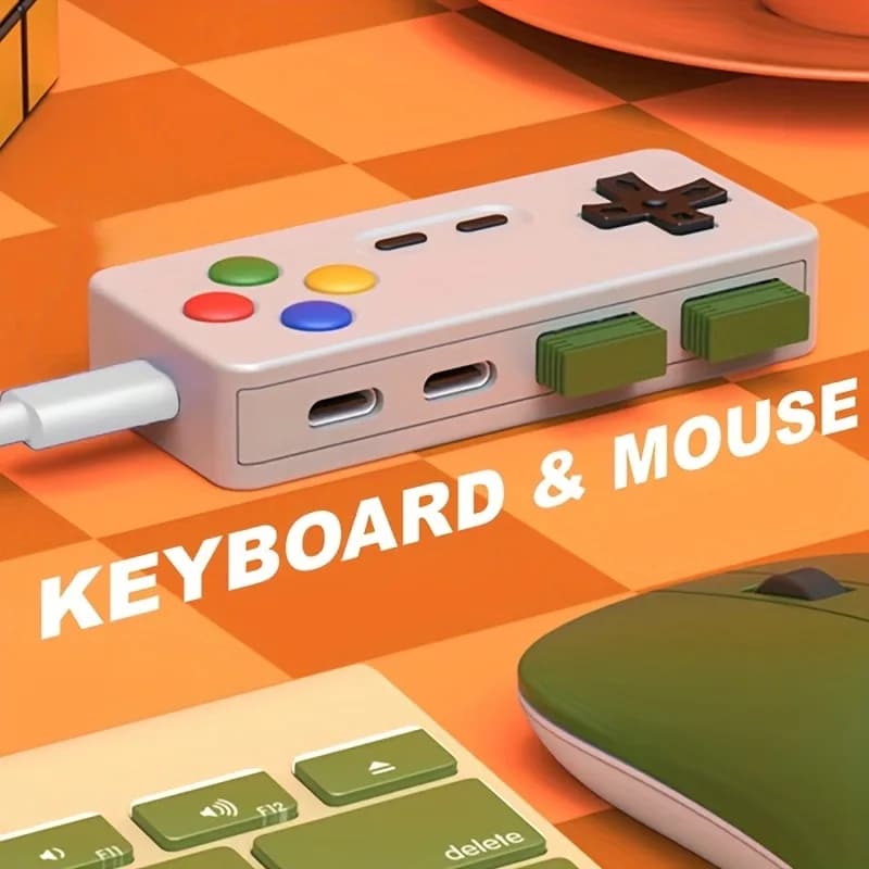 Hub USB portatile creativo 4-in-1 con 2 porte Type-C e 2 porte USB, per mouse, tastiera e chiavetta USB.