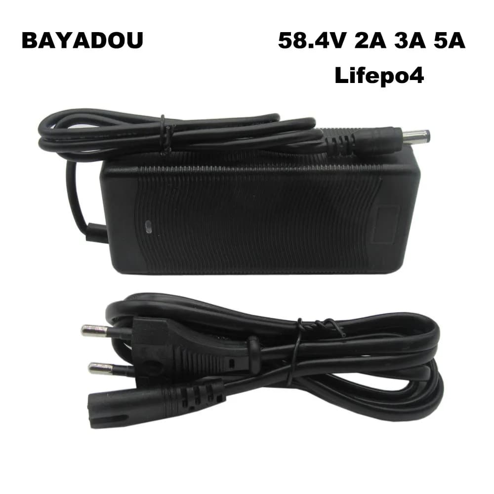 58.4V 2A 3A 5A Lifepo4 Fast Charger 48V 16S 20AH Lithium Iron Phosphate Energy Storage Battery Chargers with fan DC Connector