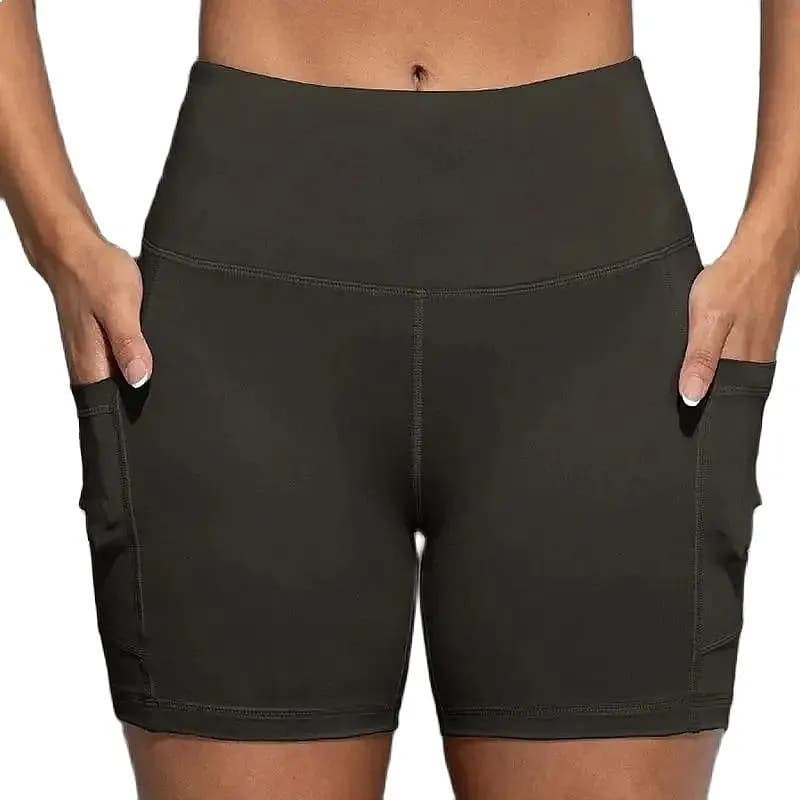 CHRLEISURE Yoga Shorts with Pockets High Waist Butt Lifting Cycling Tight Elastic Slim Running Fitness Women Sportswear