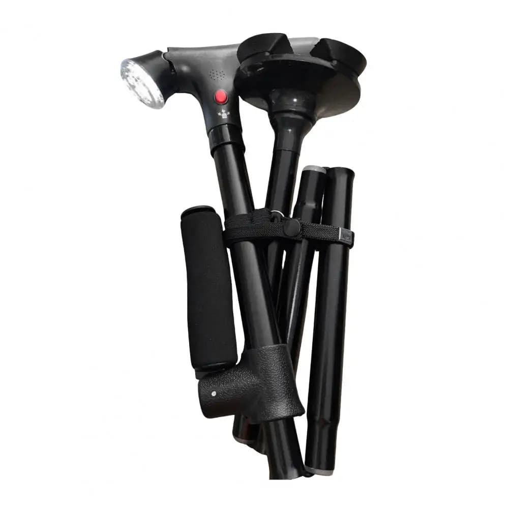 Bastone da passeggio in lega di alluminio con allarme leggero Bastone da trekking pieghevole leggero con doppia impugnatura regolabile in altezza