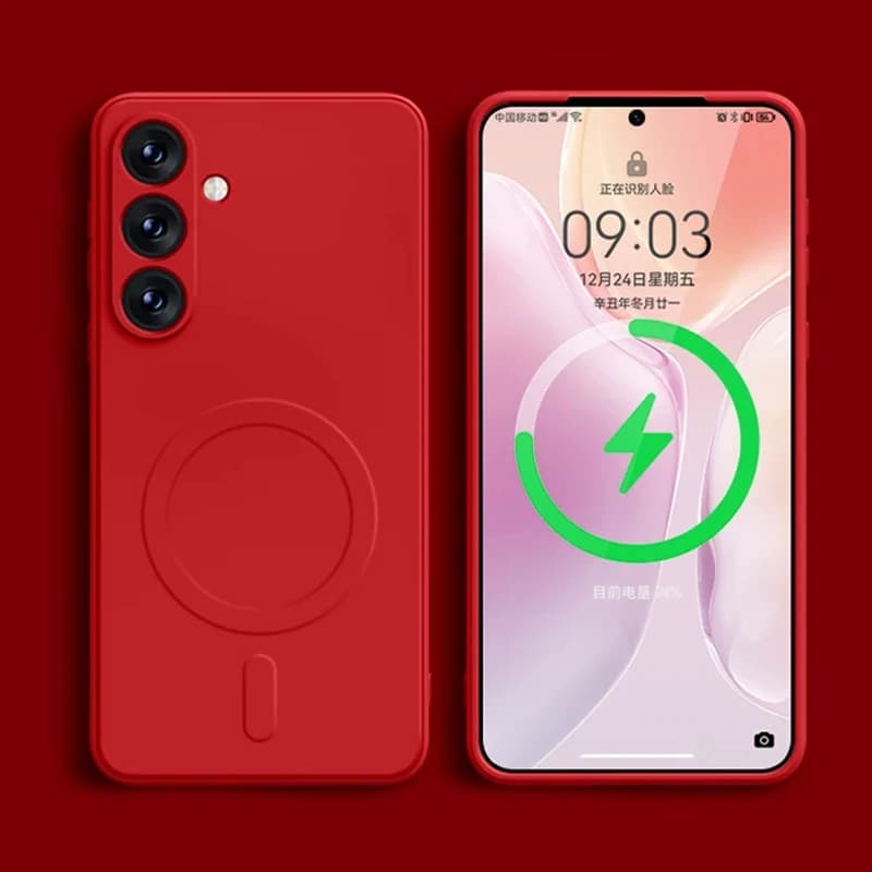 Custodia per telefono in silicone liquido per Samsung Galaxy S25 Ultra S24 S23 Plus S22 S21 FE A55 A35 A15 5G Magsafe Custodia magnetica morbida