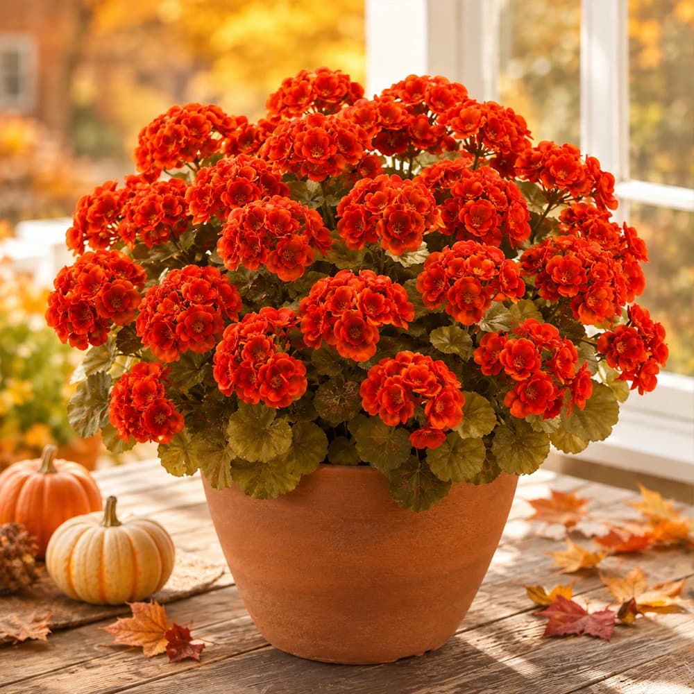 Fiori Artificiali Geranio Autunnale 2/6 Pezzi, Piante Finte Resistenti ai Raggi UV per Esterni, Decorazione Autunnale per Casa, Giardino e Patio