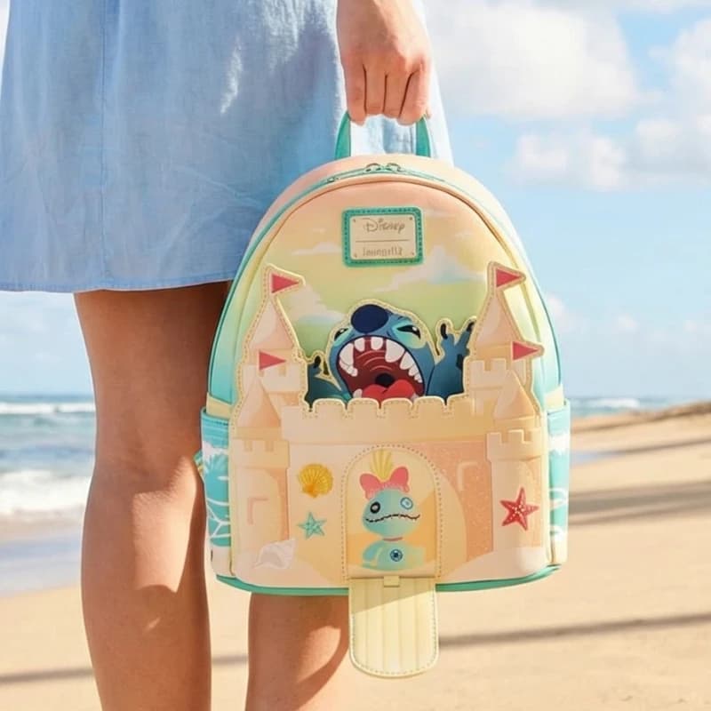 Disney x Loungefly Lilo & Stitch Beach Castle Mini Backpack Fashion Gift for Disney Fans and Daily Use