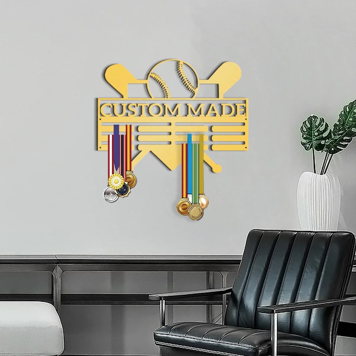 1pc New Design Baseball Custom Medal Holder Wall Metal Art Decoration Metal Crafts Iron Ornaments Pendants Living Room Bedroom