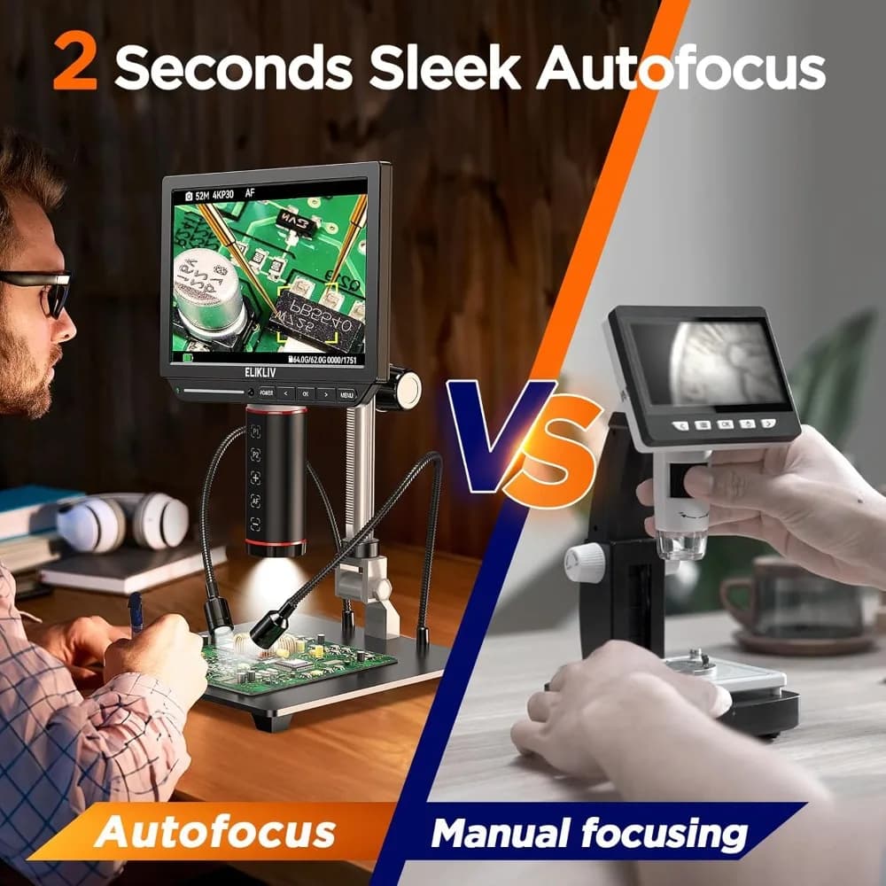 Microscopio digitale 4K con messa a fuoco automatica EM4K-AF, microscopio per saldatura da 52 MP per riparazione PCB, ispezione e orologeria di monete, scheda da 64 GB