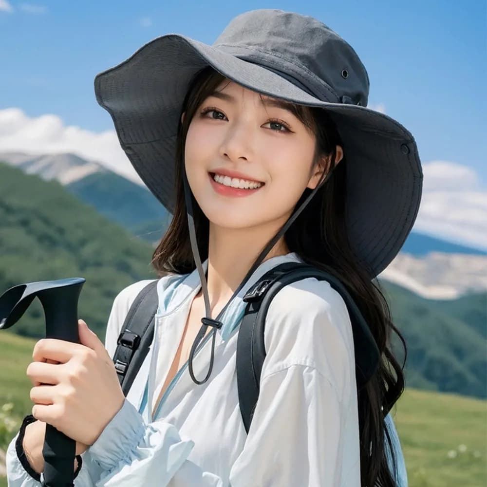 Cappello da Pescatore ad Asciugatura Rapida con Ampia Tesa, Protezione UV, Cordino Regolabile, Cappello Parasole da Uomo per Escursionismo e Alpinismo
