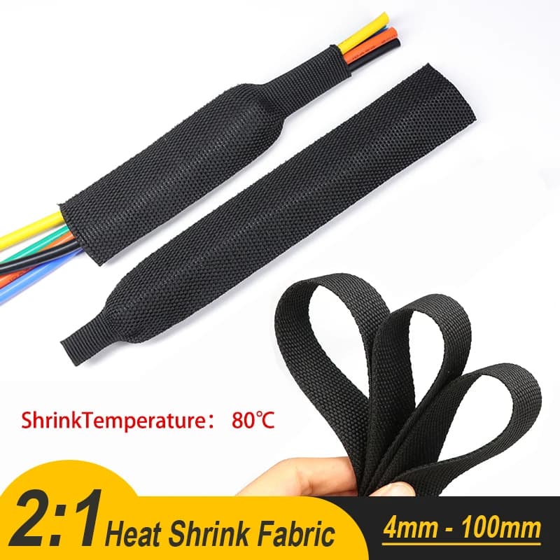 Guaina Protettiva per Cavi Termorestringente Intrecciata Nera da 4mm a 100mm, 1~10M, Isolamento in PET Ignifugo per Gestione Cavi