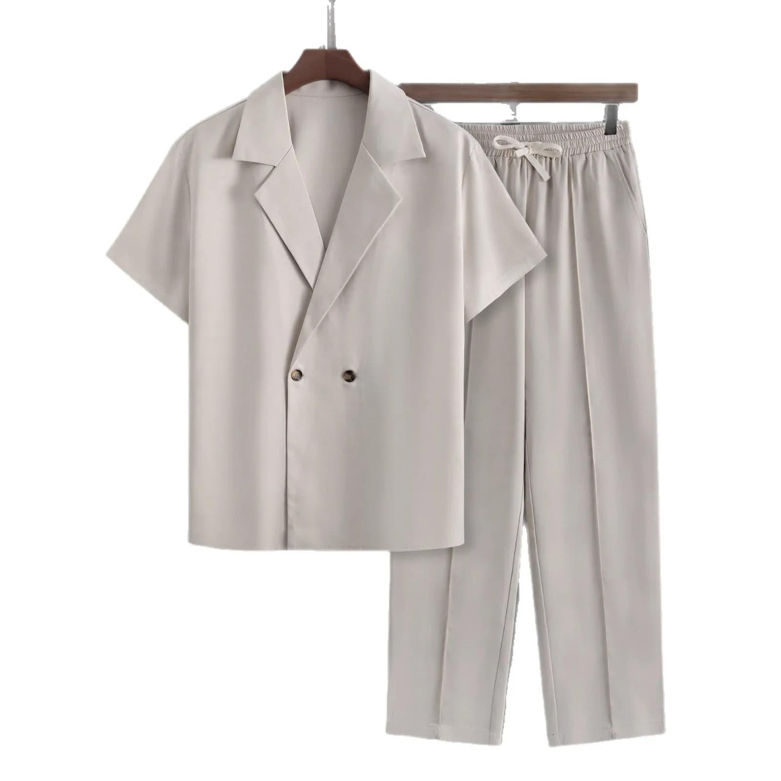 Completo da Uomo Primavera Autunno 2026: Giacca Casual a Maniche Corte con Risvolto e Pantaloni con Coulisse e Tasche Oblique - Stile Streetwear Comodo
