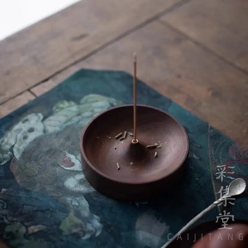 Porta incenso in legno - Base diffusore di aromi in legno massello Sapele - Accessorio per decorazioni per la casa e meditazione Zen - Adesivo per carta da parati incluso