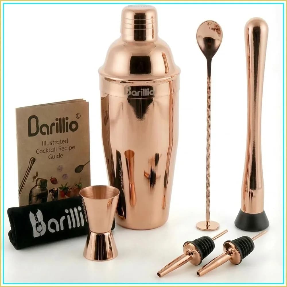 8-Piece Rose Gold Cocktail Shaker Set - Stainless Steel Travel Bar Kit with Bag, Shaker, Jigger, Muddler & More