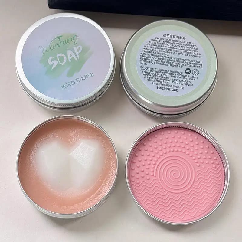 Portable Makeup Brush Cleaning Soap+silicone Pad Solid Cleanser For Makeup Sponge And Brushes Travel Friendly Cosmetic Wash Tool