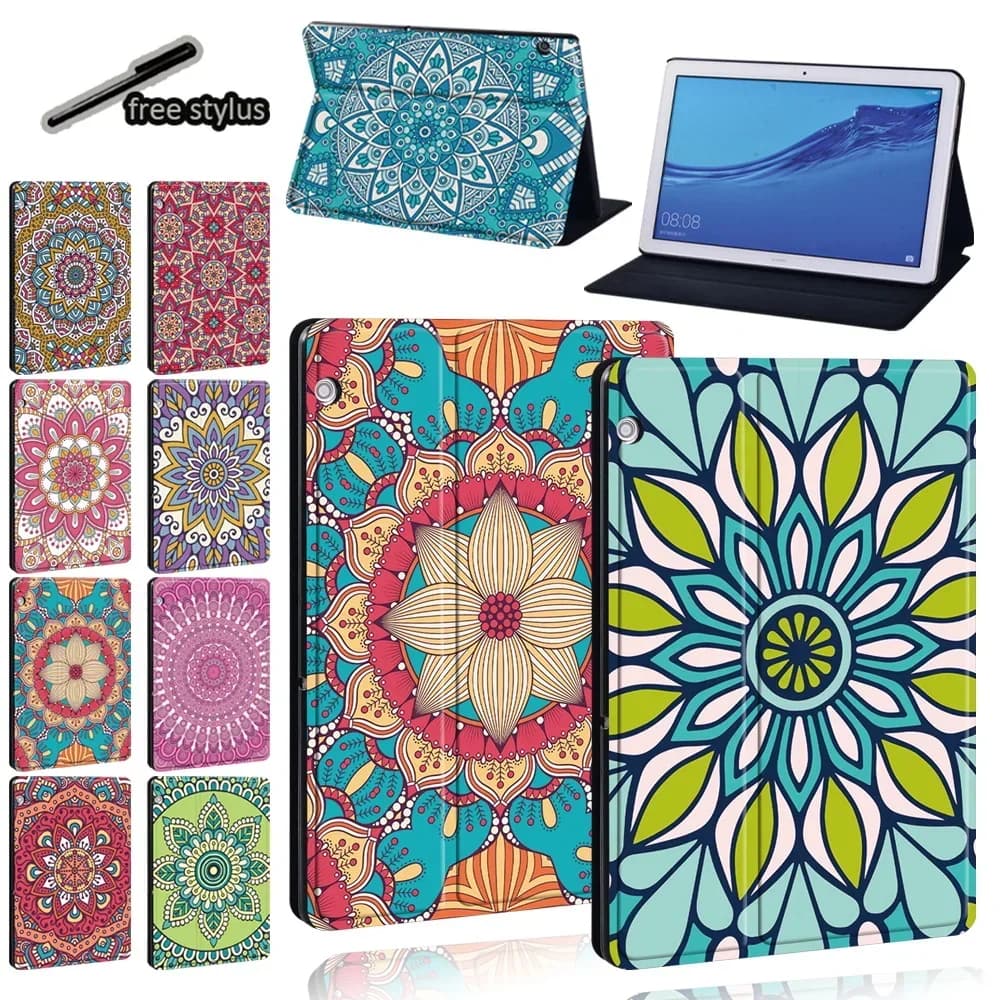 Per Huawei MediaPad M5 Lite 10.1/M5 10.8/MediaPad T5 10 10.1/T3 8.0/T3 10 9.6 pollici Tablet Mandala Series Custodia Cover + Stilo