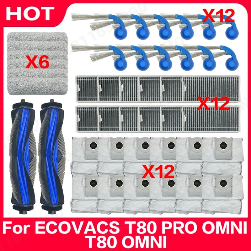 For ECOVACS T80 PRO OMNI / T80 OMNI Robot Vacuum Spare Parts Main Side Brushes Mop Cloths HEPA Filters Dust Bags Accessories
