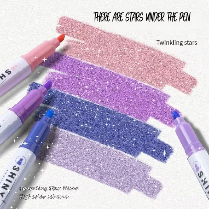 4 Pcs/Box Kawaii Glitter Highlighter Pen Fine Pastel Glitter Marker Pen For Scrapbook Journal Painted Stationery School Supplies