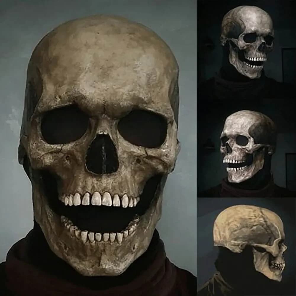 Maschera di Halloween in Latex, Decorazione Spaventosa e Horror, Maschera Teschio Integrale, Casco per Cosplay, Maschera con Mascella, Regalo per Feste, Costume Professionale