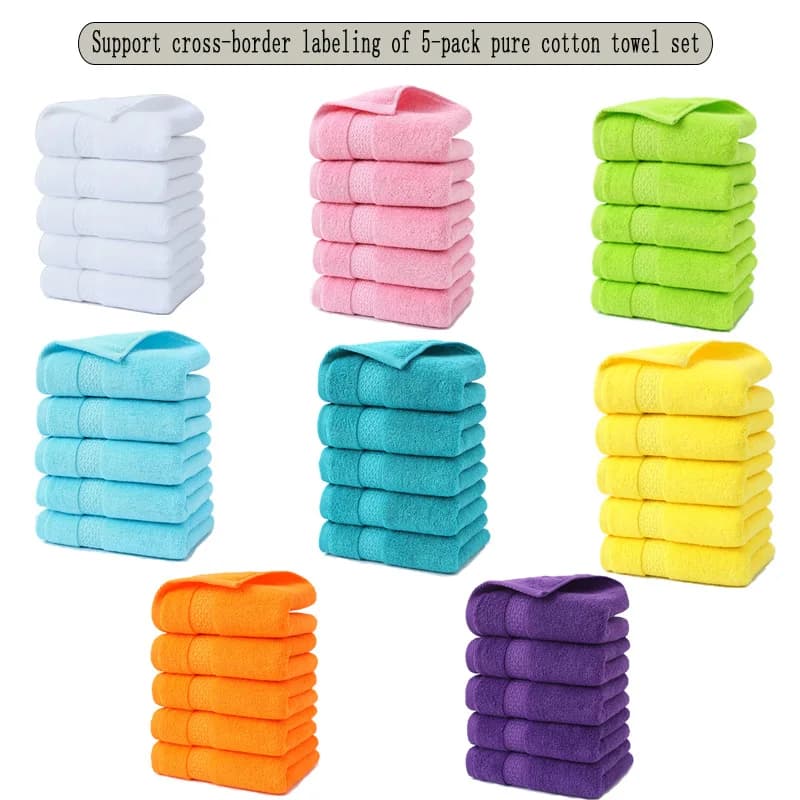 Set di asciugamani in cotone da 5 pezzi, morbidi, assorbenti d'acqua, delicati sulla pelle e durevoli, disponibili per il lavaggio del viso, il bagno e asciugare i capelli