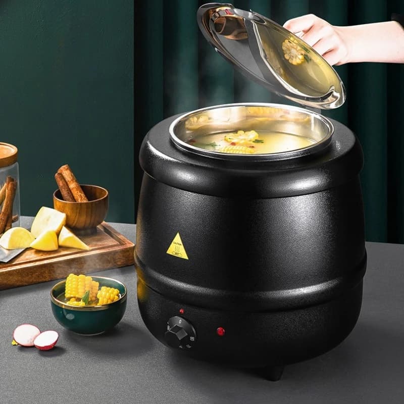 Electric Soup Warmer 10L Commercial Constant Temperature Cast Iron Stainless Steel Soup Kettle Detachable Easy Wash for Catering