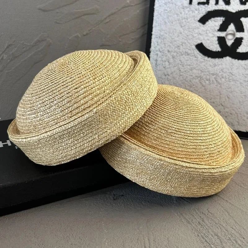 Cappello Berretto da Donna in Paglia Naturale Intrecciata, Stile Bohemien, Protezione Solare, Cappello da Spiaggia Fatto a Mano con Parte Superiore Concava, per Viaggi e Vacanze