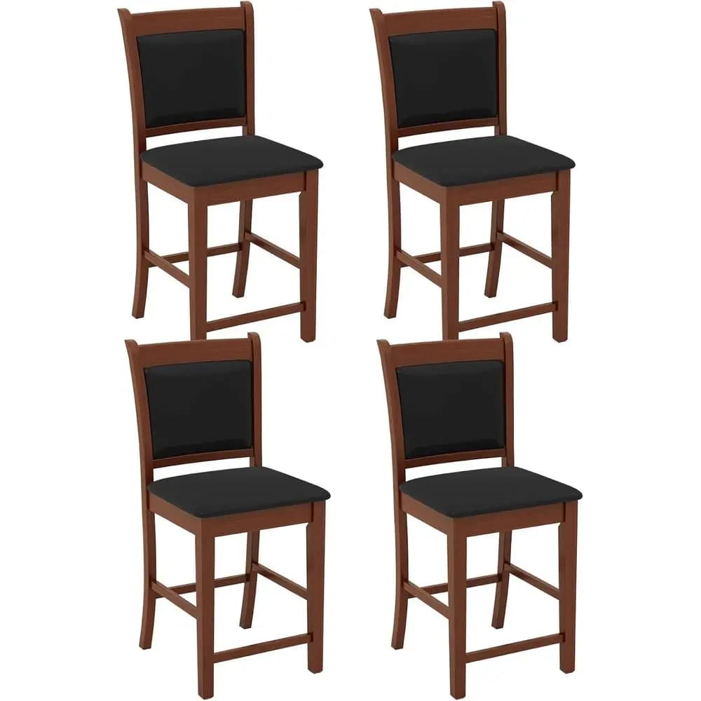Set di 4 Sgabelli da Bar Imbottiti con Legno di Gomma, Schienale Ergonomico, Cuscini in PVC, Altezza 24,5 Pollici