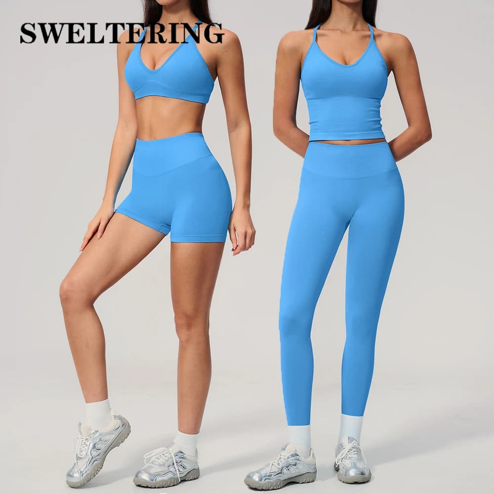 Seamless Fitness Suits Women's Tracksuits Breathable Sports Bra Yoga Leggings Set Quick Dry Running Workout Outfits Gym Clothes